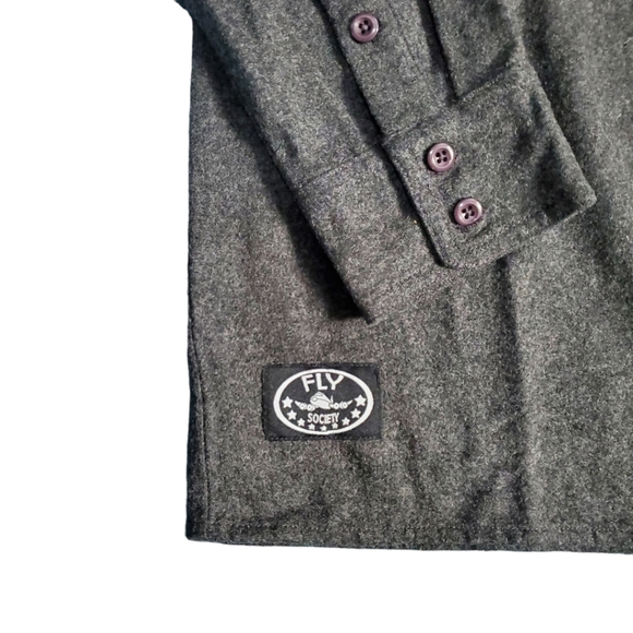 Fly Society Button Down Wool Blend Shirt Dark Grey Size M - Picture 3 of 4